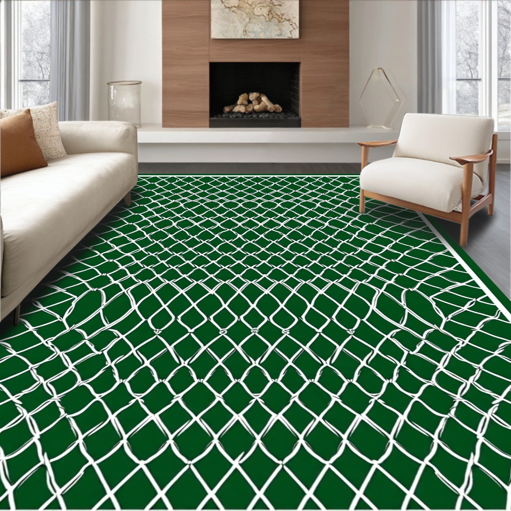 Emerald Green White Chain Link Rug