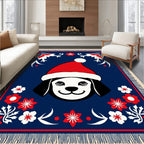 Festive Blue Christmas Puppy Floral Rug