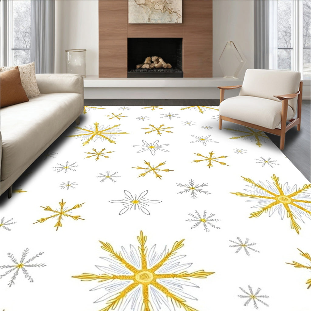 Golden Snowflake Scatter Rug