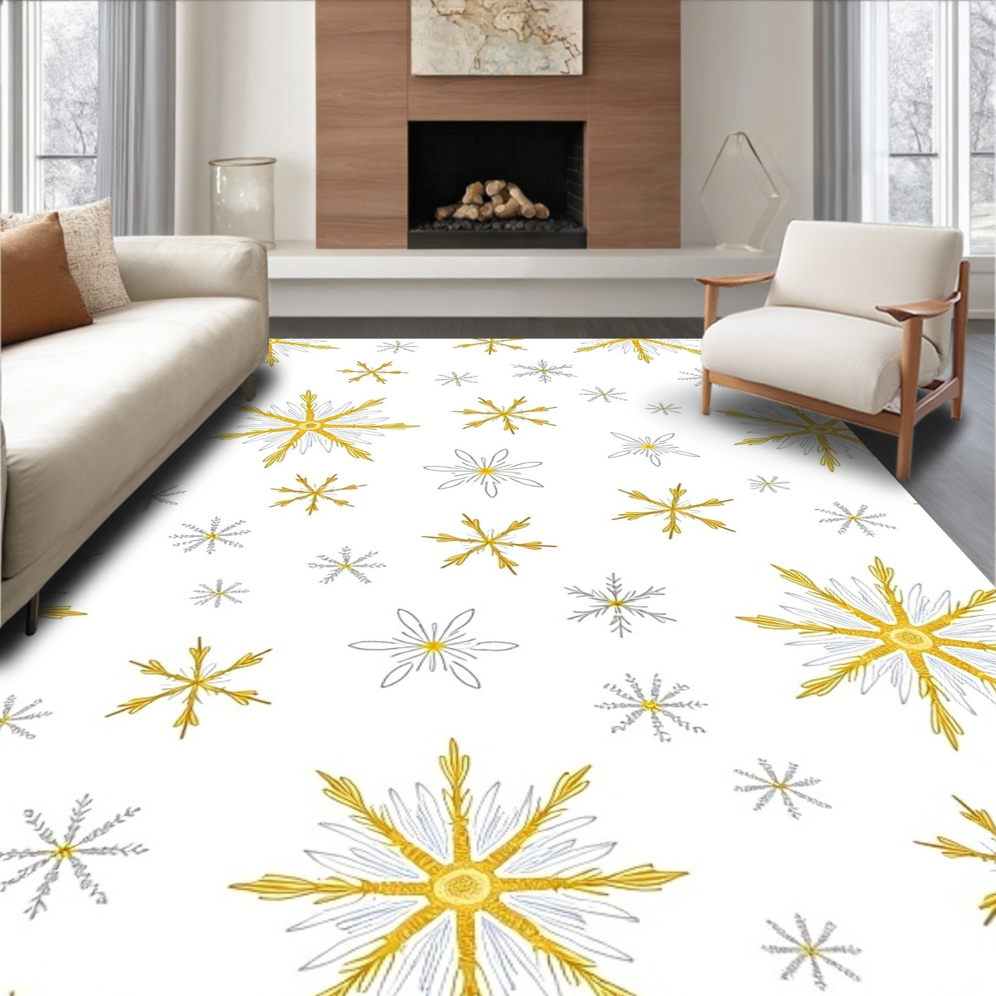 Golden Snowflake Scatter Rug