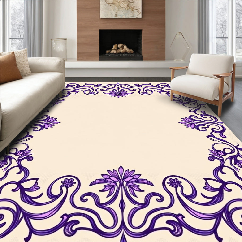 Art Nouveau Purple Floral Swirl Frame Rug