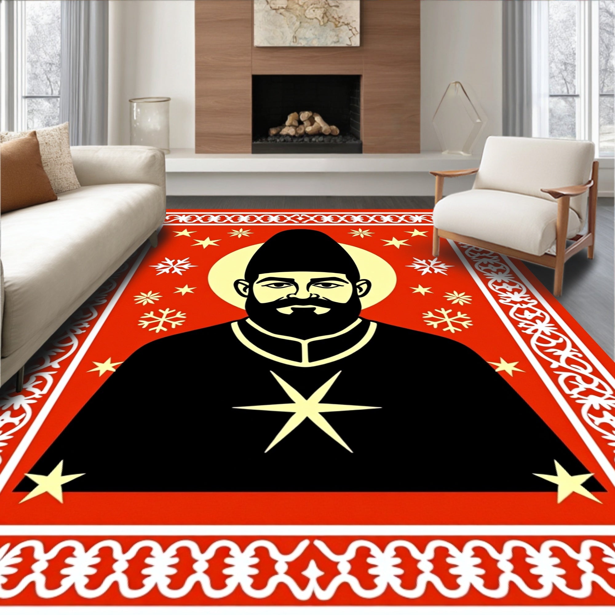 Crimson Portrait Snowflake Star Rug