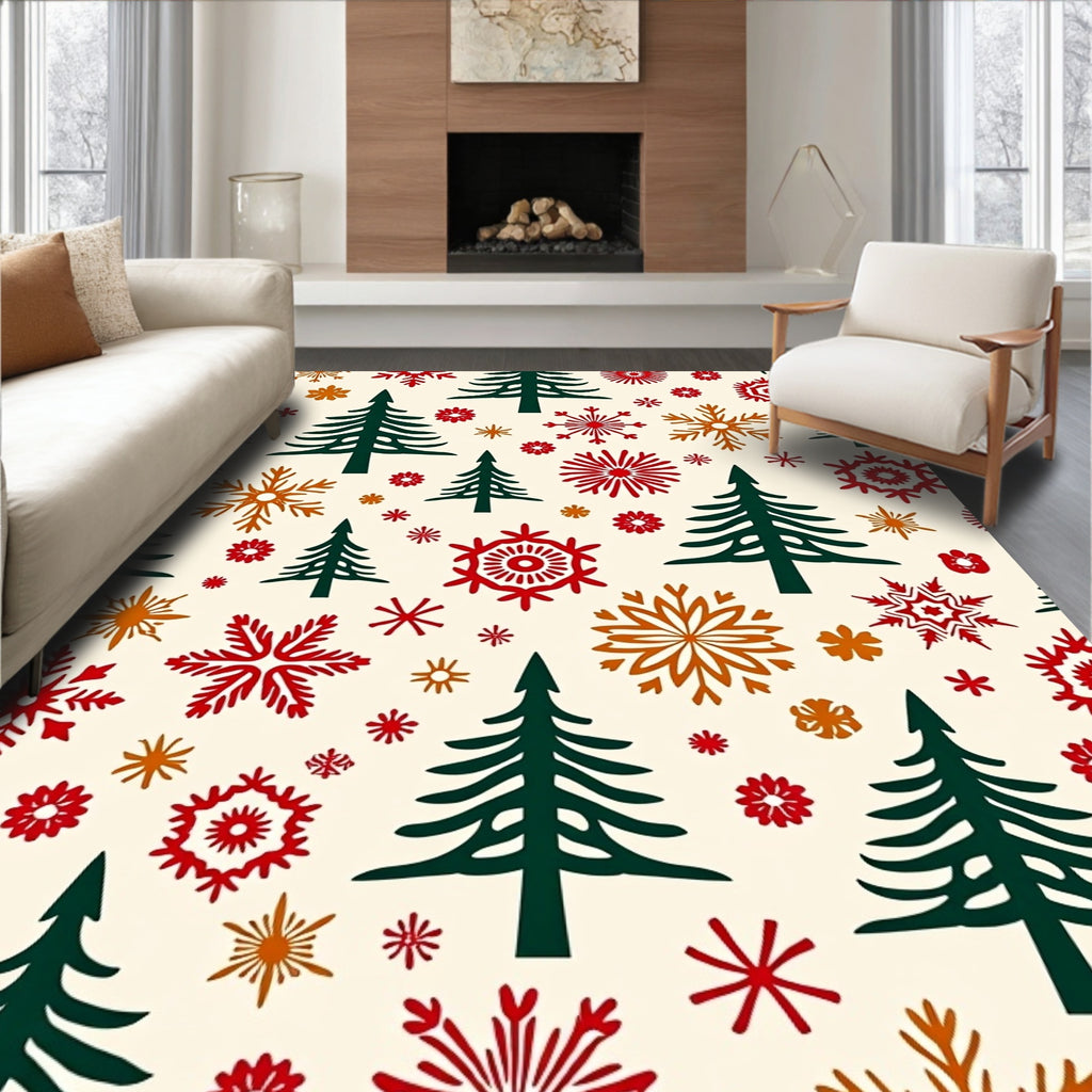 Festive Evergreen Snowflake Scatter Rug