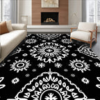 Black White Intricate Snowflake Medallion Rug