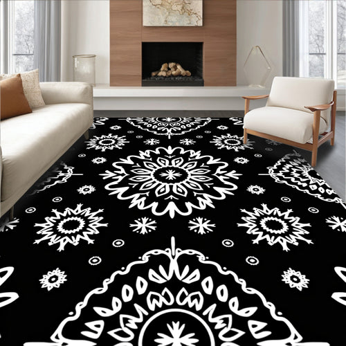 Black White Intricate Snowflake Medallion Rug