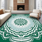 Emerald Green Floral Medallion Concentric Rug
