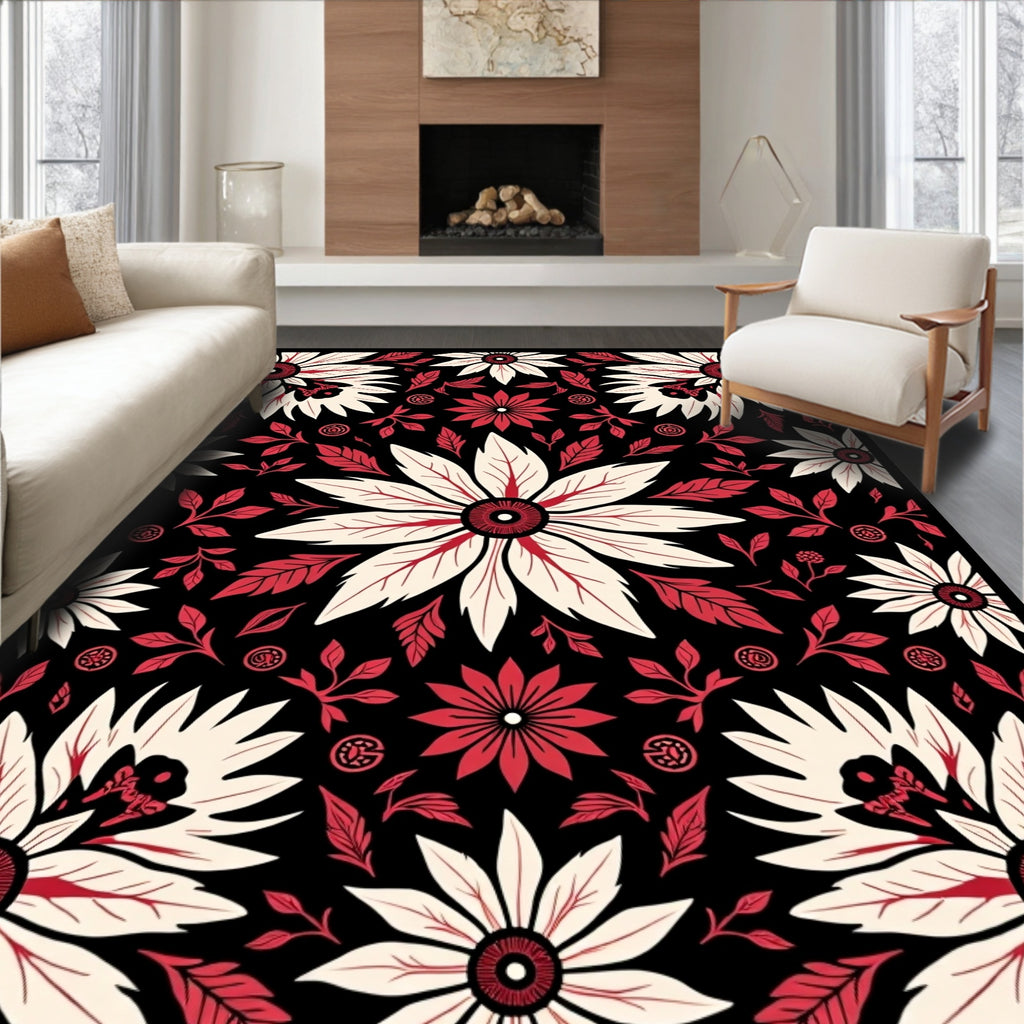 Crimson Cream Floral Garden Medallion Rug