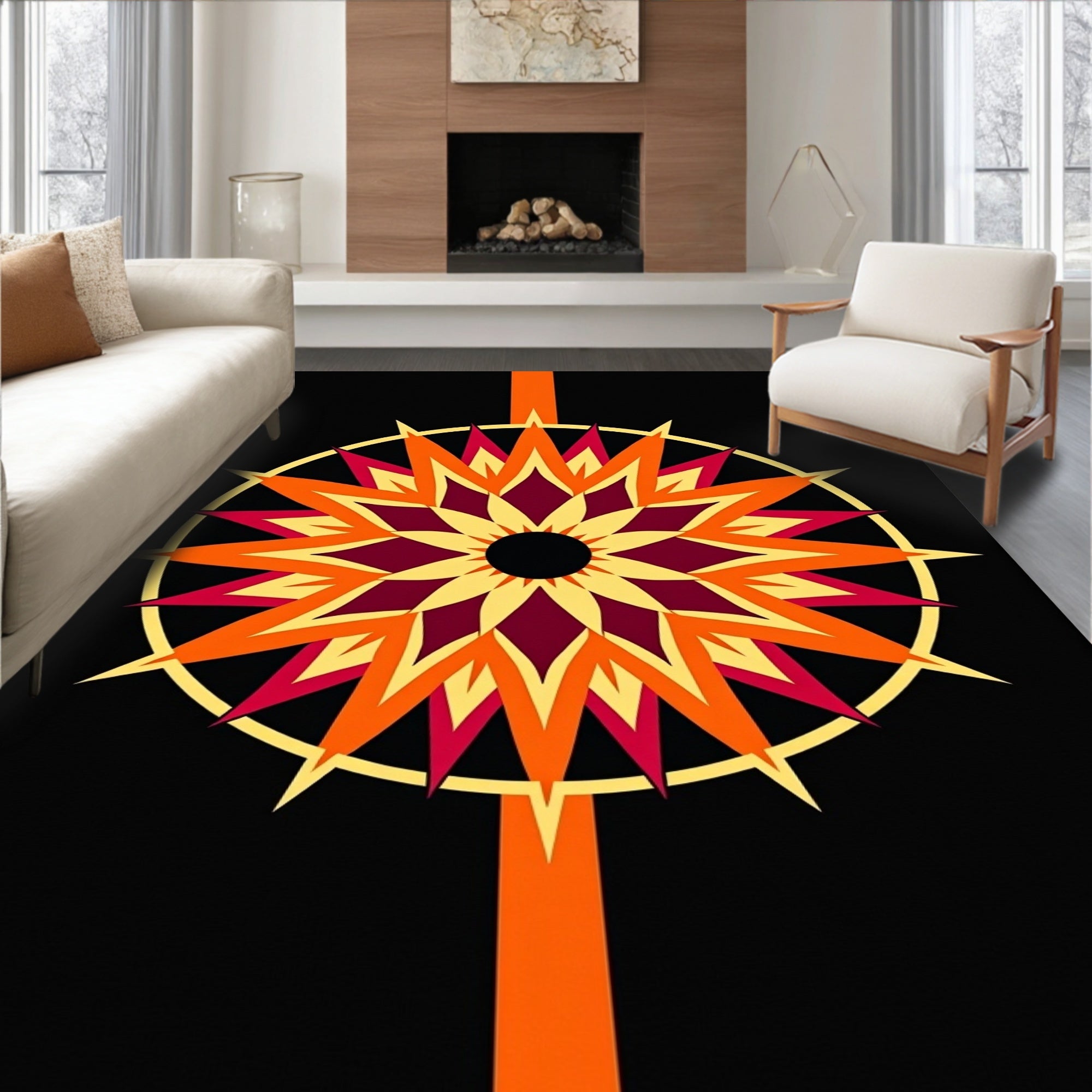 Vibrant Sunburst Geometric Mandala Rug