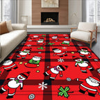 Jolly Santa Snowman Plaid Christmas Rug