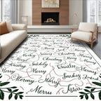 Christmas Script All Over Leafy Border Rug