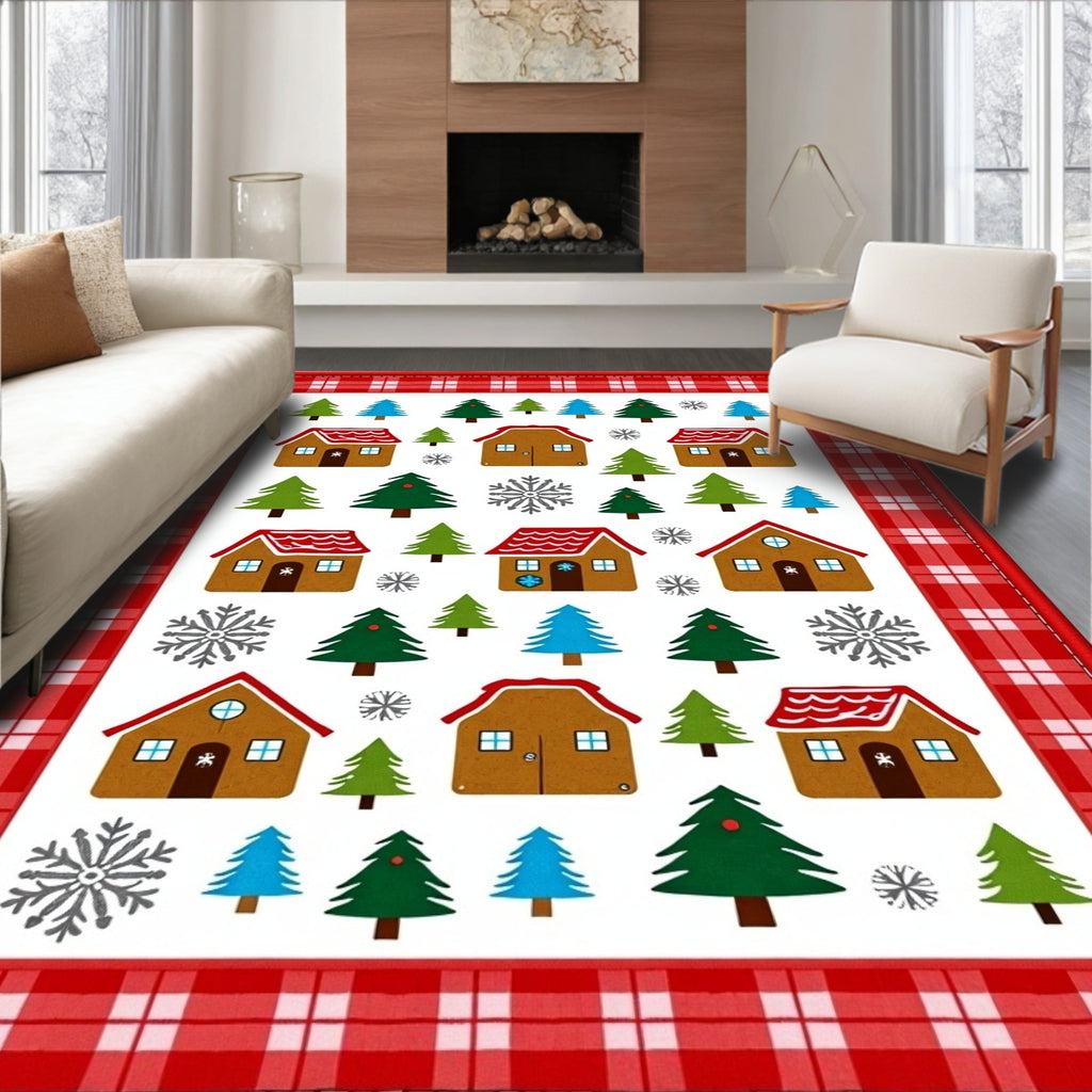 Gingerbread Village Snow Flake Scene Rug