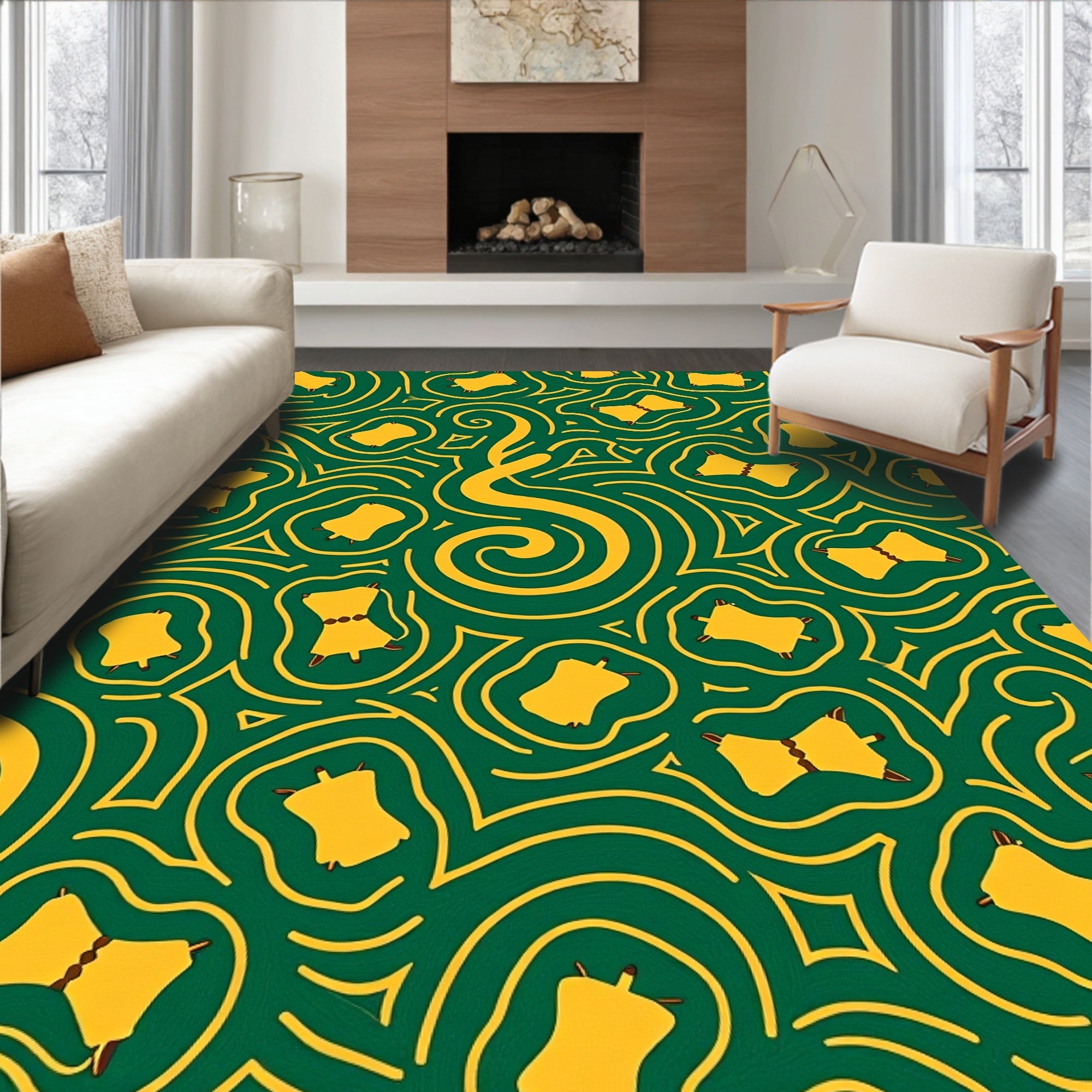 Emerald Golden Hour Abstract Waves Rug
