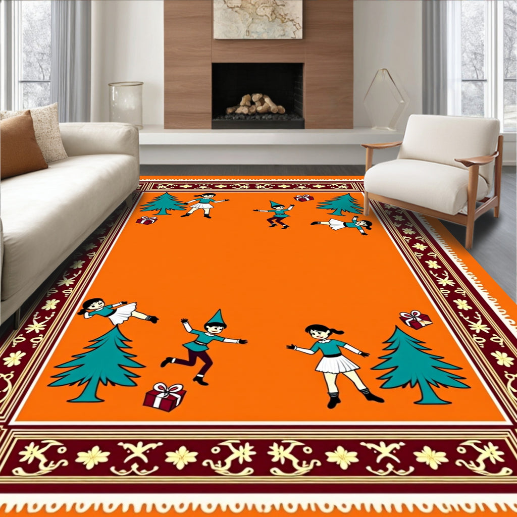 Children With Christmas Trees And Gifts Rug