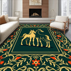 Golden Horses Floral Border Rug