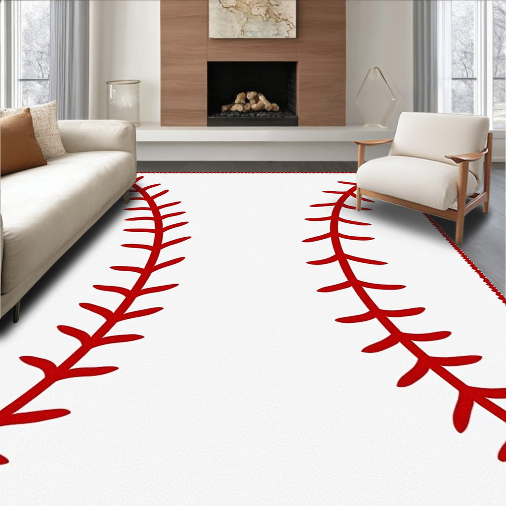Red Baseball Stitch Border Rug