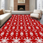 Crimson Snowflake Geometric Border Rug