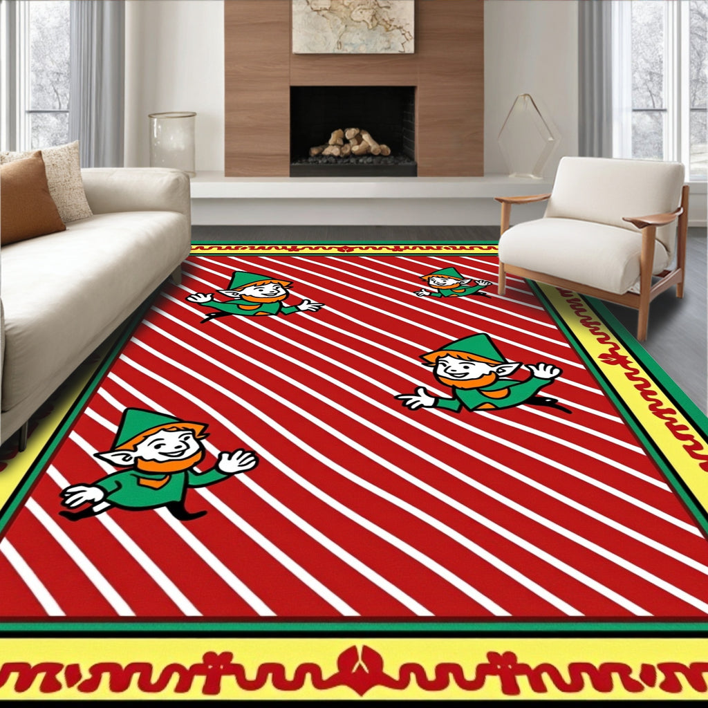 Whimsical Green Elf Red Stripe Rug