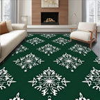 White Snowflake Diamond Dark Green Field Rug