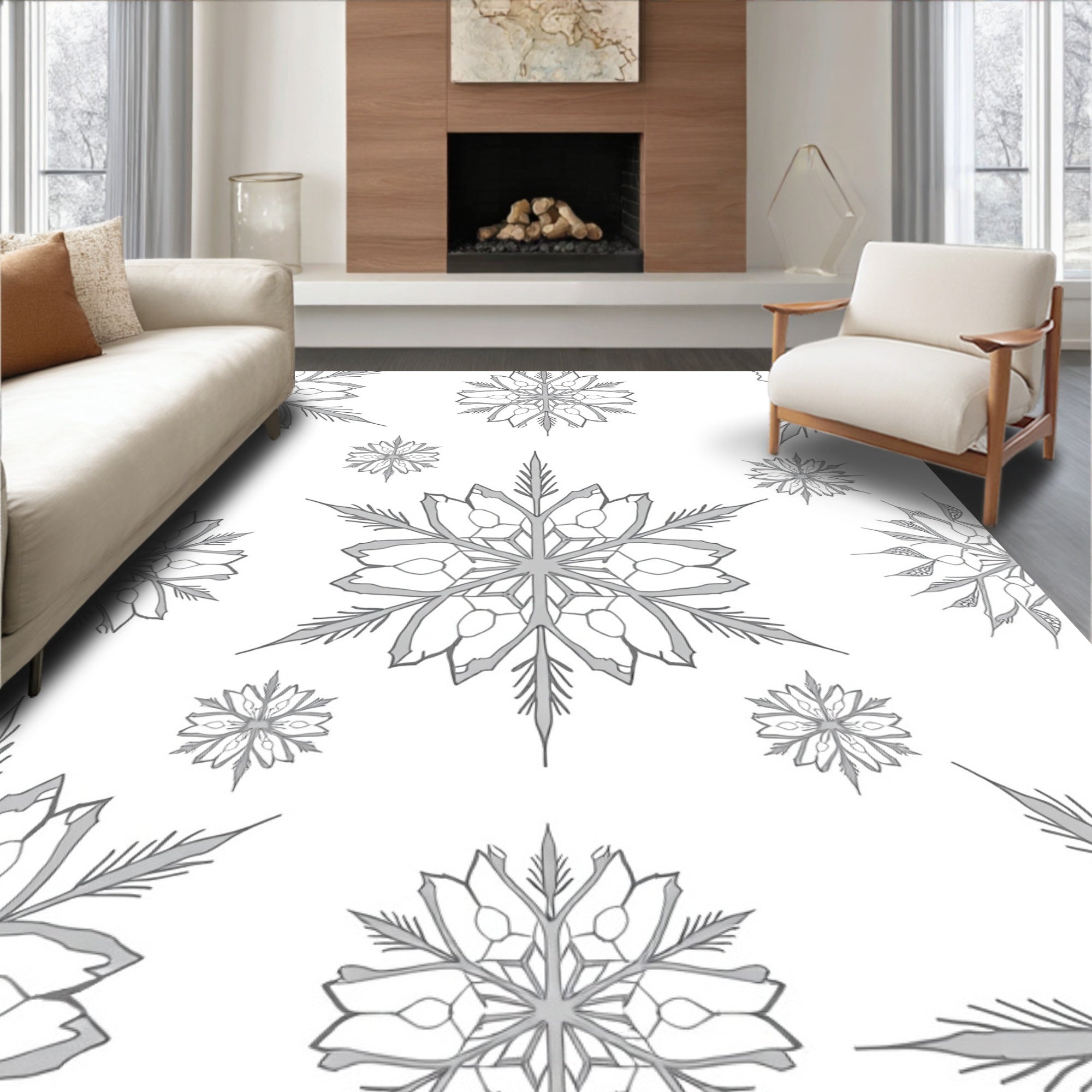 Winter Snowflake Silver Lace Rug