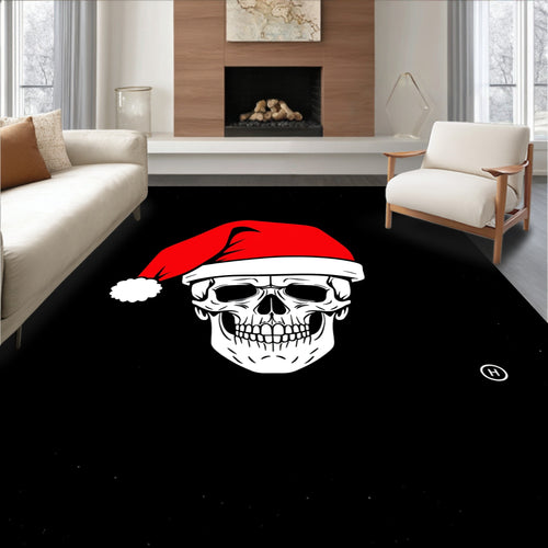 Black Skull Red Santa Hat Rug