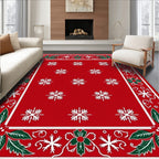 Christmas Red Snowflake Holly Border Rug