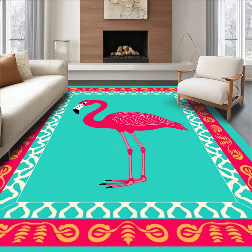 Vibrant Pink Flamingo Tropical Border Rug