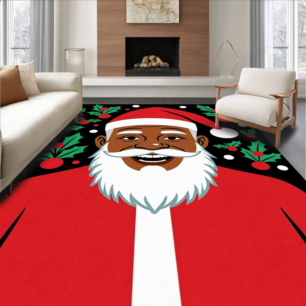 Cheerful Santa Claus Holly Berries Rug