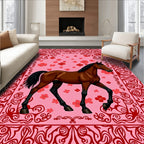 Elegant Pink Floral Horse Artwork Rug