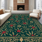 Emerald Green Floral Border Medallion Rug