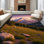 Golden Hour Mountain Forest Landscape Rug