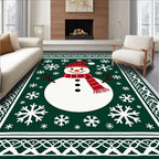 Festive Snowman Green Snowflake Border Rug