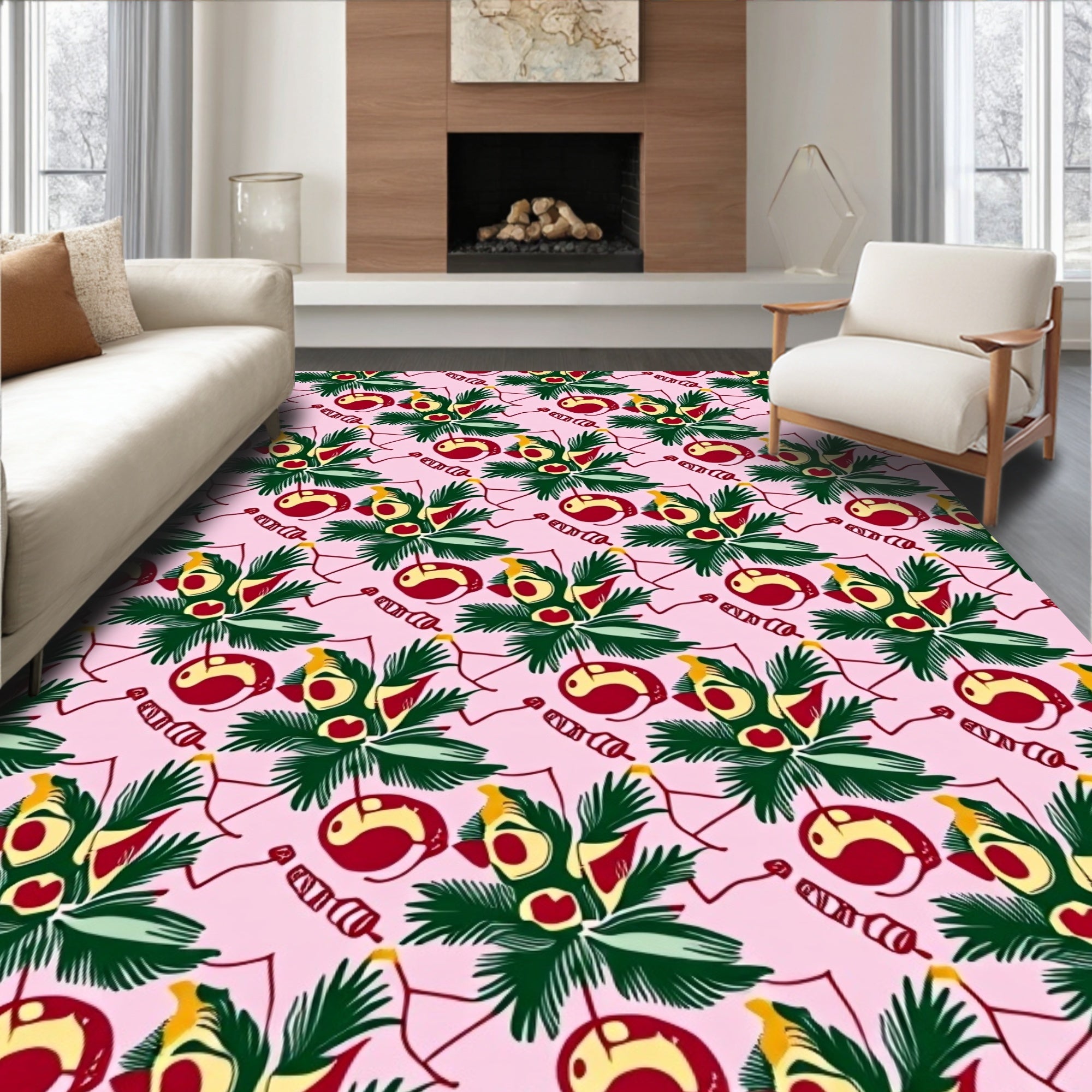 Pink Cherry Blossom Floral Vines Rug