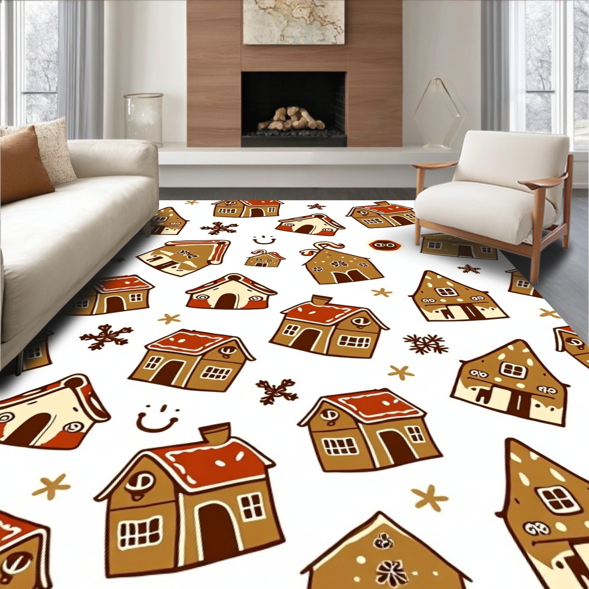Gingerbread Houses With Snowflakes White Rug