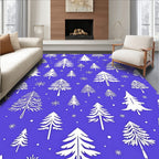 White Trees Snowflakes Blue Background Rug