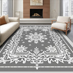 Winter Snowflake Mandala Gray Rug