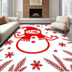 Red Snowman Snowflake Winter Scene Rug