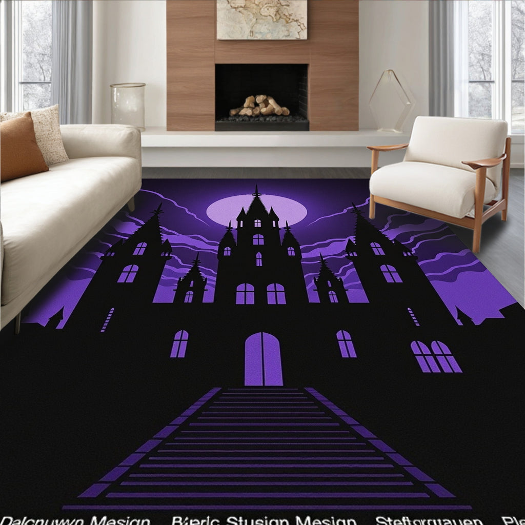 Gothic Castle Purple Moon Sky Rug