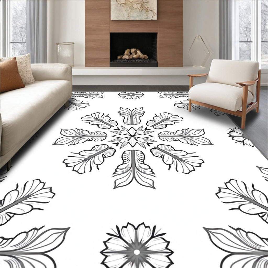 Monochromatic Art Deco Floral Radial Rug