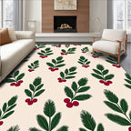 Festive Green Berry Sprig Repeat Rug