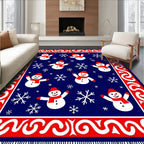 Charming Blue Snowman Snowflake Border Rug
