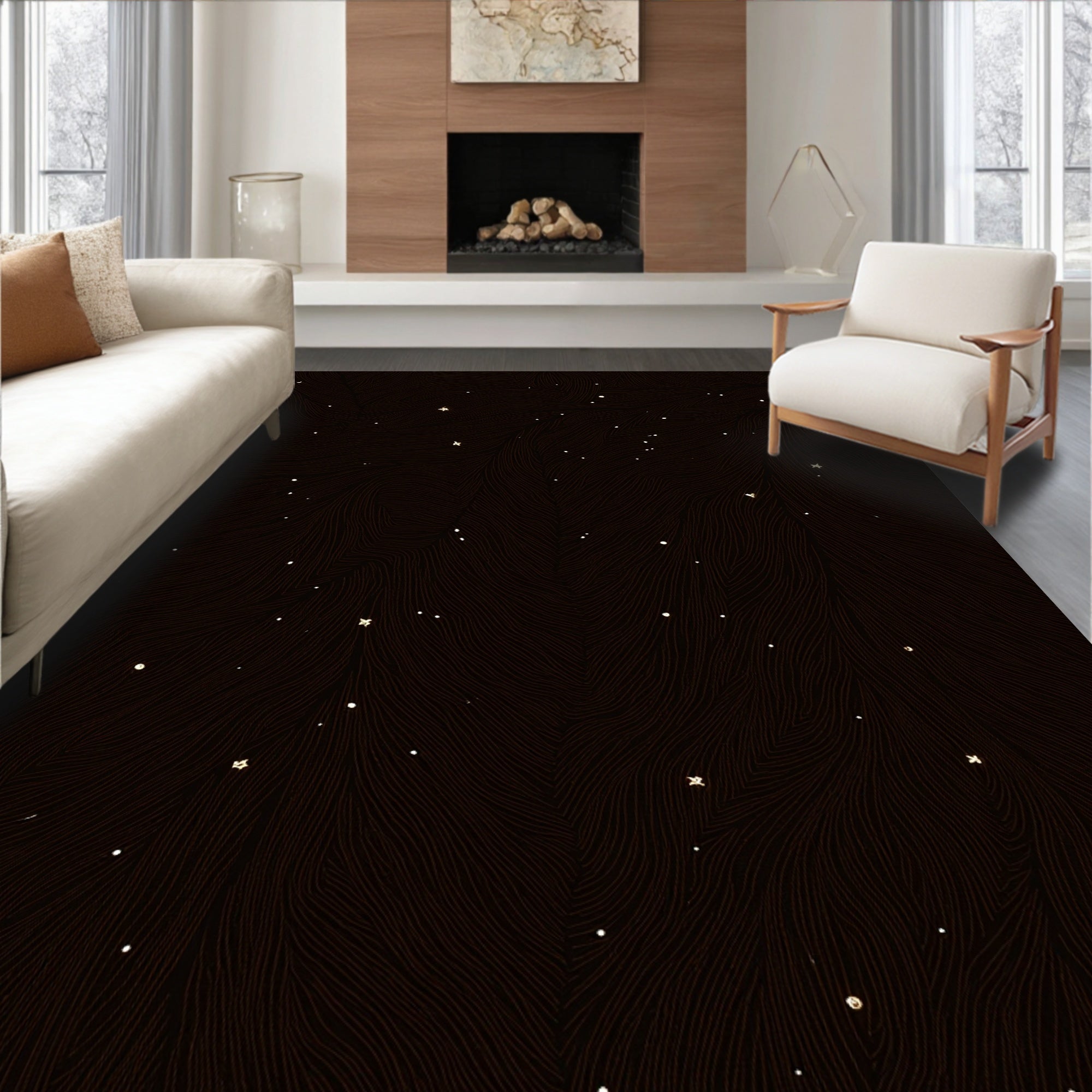 Dark Night Sky Starry Swirls Rug