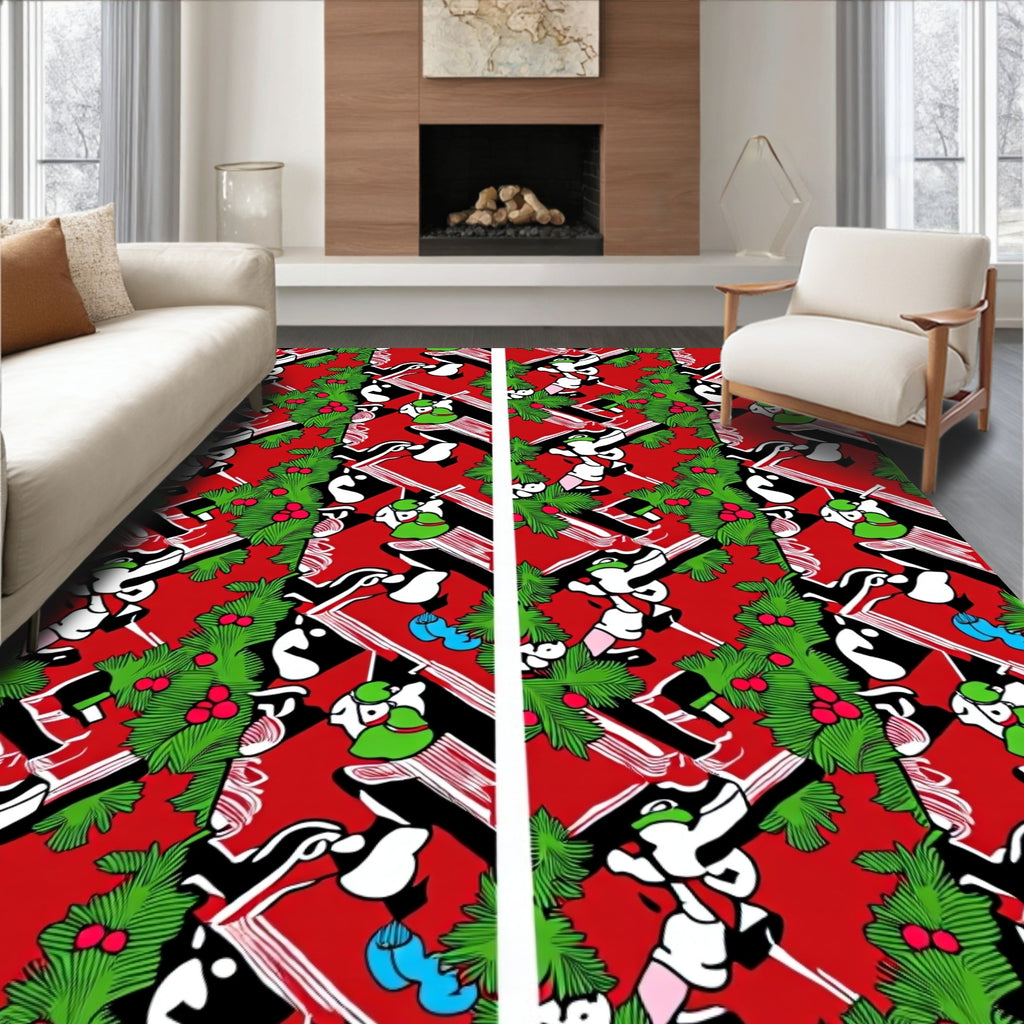 Festive Red Green Whimsical Holiday Characters Rug