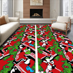 Festive Red Green Whimsical Holiday Characters Rug