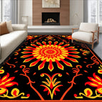 Vibrant Red Yellow Floral Sunburst Rug