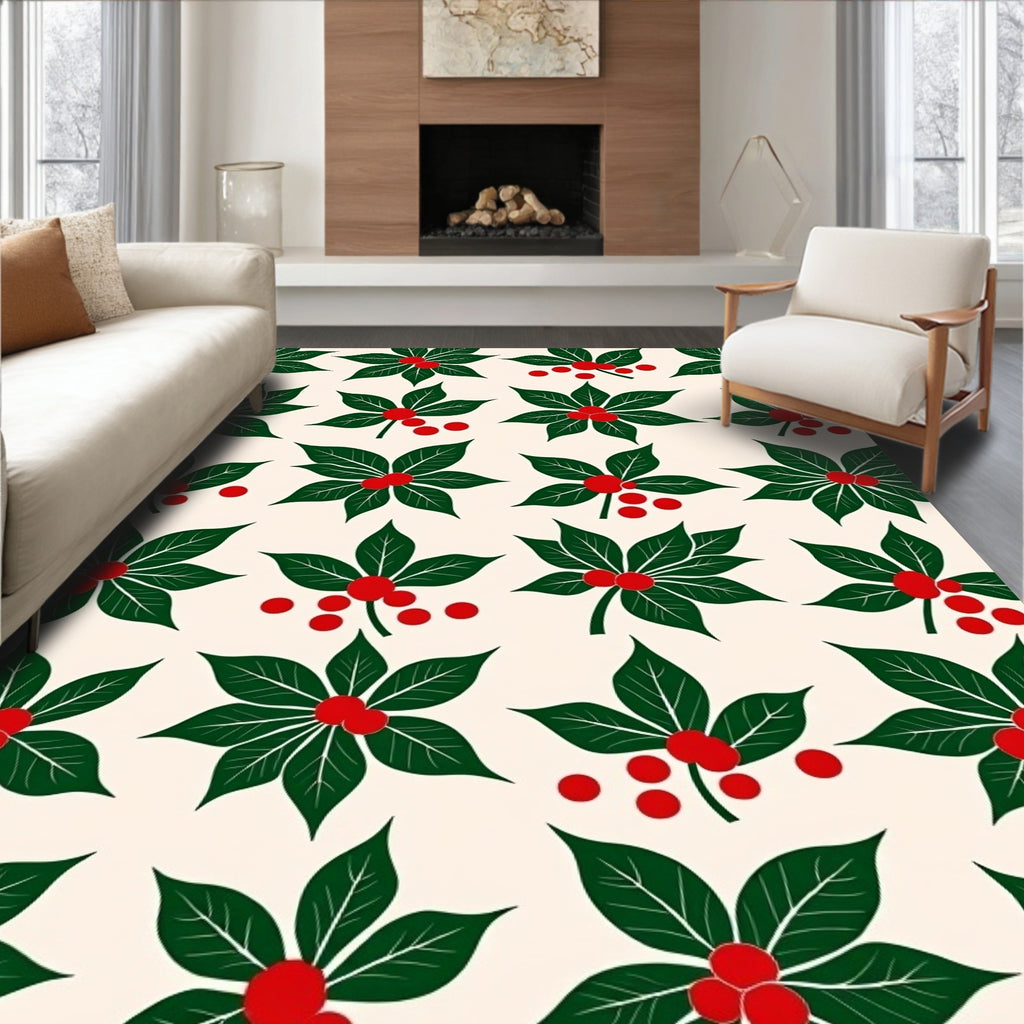 Classic Green Holly Berry Garland Rug