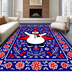 Festive Snowman Red Floral Border Rug