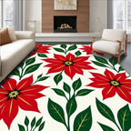 Festive Red Poinsettia Floral Sprigs Rug