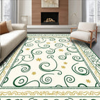 Green Gold Swirl Floral Border Cream Rug