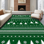 Green White Winter Tree Snowflake Rug