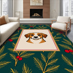 Whimsical Dog Holly Berry Fern Rug